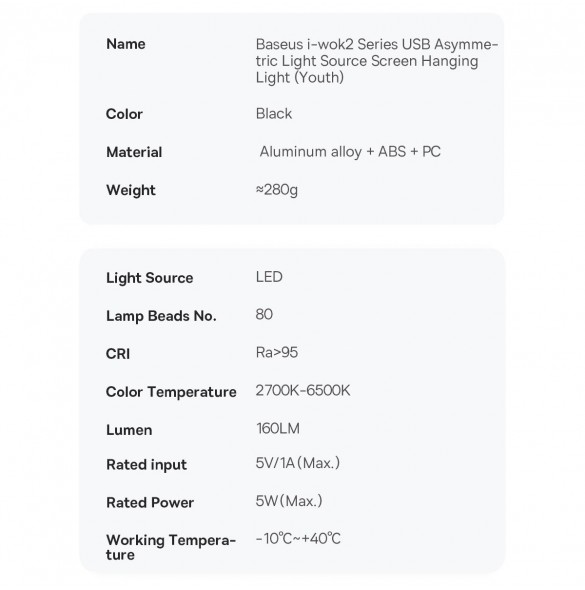 Baseus i-wok2 LED-lampa för skrivbordsskärmsbelysning svart (DGIW000101)