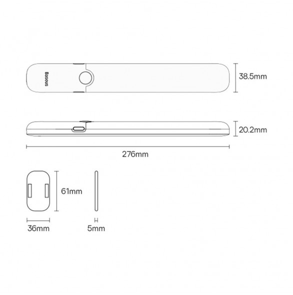 Baseus Sunshine Series garderobslampa med PIR-rörelsedetektor 1200 mAh vit (DGYG000002)