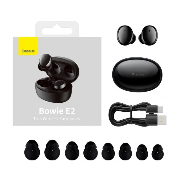 Baseus Bowie E2 TWS Bluetooth 5.2 trådlösa hörlurar Vattentät IP55 Svart (NGTW090001)
