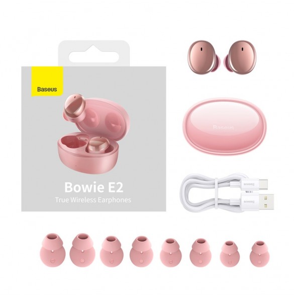 Baseus Bowie E2 TWS Bluetooth 5.2 trådlösa hörlurar Vattentäta IP55 Rosa (NGTW090004)