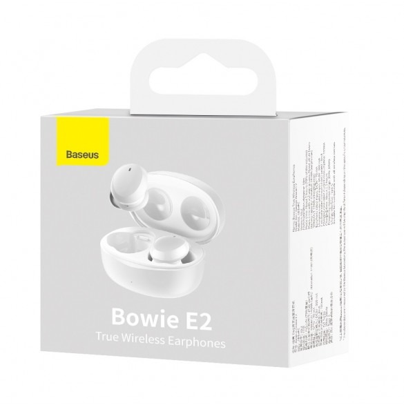 Baseus Bowie E2 trådlösa hörlurar TWS Bluetooth 5.2 vattentät IP55 vit (NGTW090002)