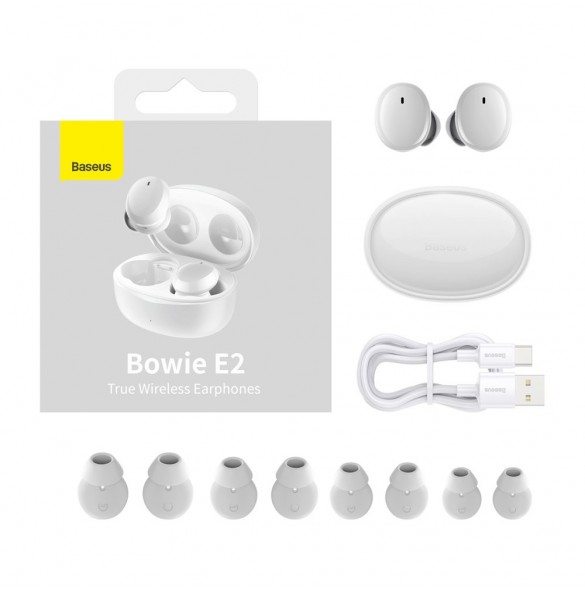 Baseus Bowie E2 trådlösa hörlurar TWS Bluetooth 5.2 vattentät IP55 vit (NGTW090002)