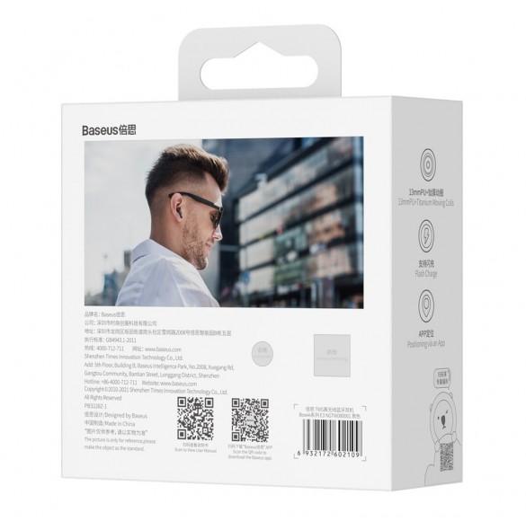 Baseus E3 Wireless Bluetooth 5.0 TWS Öronsnäckor Vattentät IP64 Svart (NGTW080001)