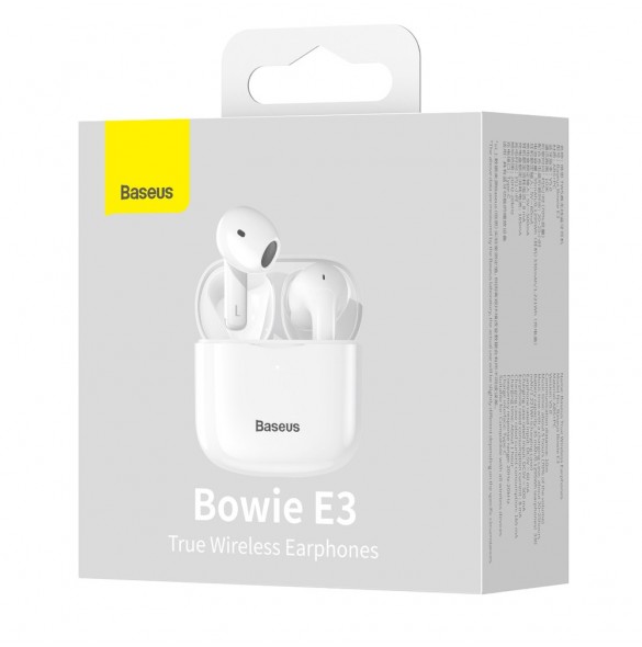 Baseus E3 Wireless Bluetooth 5.0 TWS Öronsnäckor Vattentät IP64 Vit (NGTW080002)