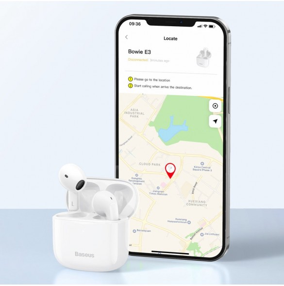 Baseus E3 Wireless Bluetooth 5.0 TWS Öronsnäckor Vattentät IP64 Vit (NGTW080002)