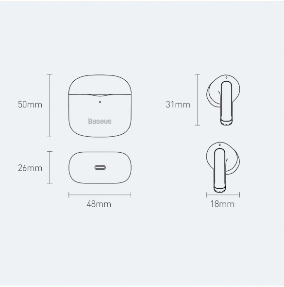 Baseus E3 Wireless Bluetooth 5.0 TWS Öronsnäckor Vattentät IP64 Vit (NGTW080002)