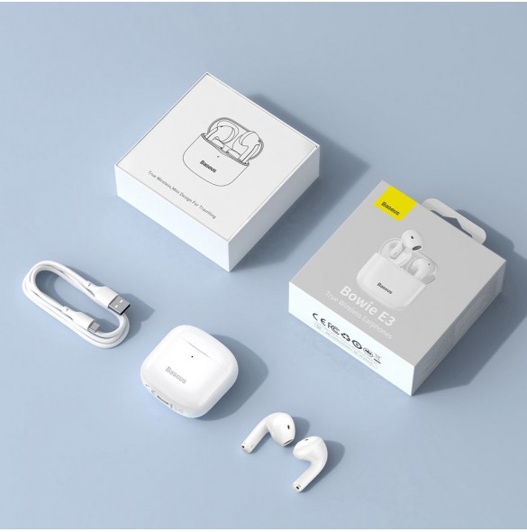 Baseus E3 Wireless Bluetooth 5.0 TWS Öronsnäckor Vattentät IP64 Vit (NGTW080002)