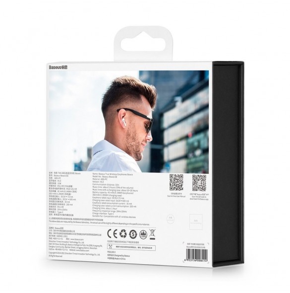 Baseus E8 Wireless Bluetooth 5.0 TWS Öronsnäckor Vattentät IPX5 Vit (NGE8-02)