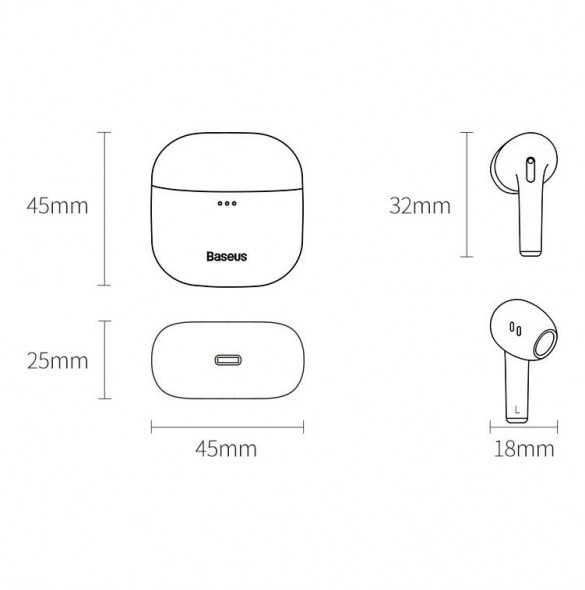 Baseus E8 Wireless Bluetooth 5.0 TWS Öronsnäckor Vattentät IPX5 Vit (NGE8-02)