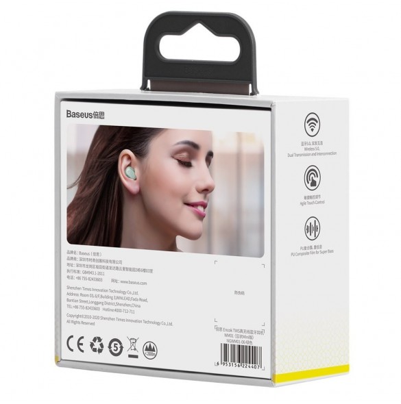 Baseus Encok WM01 TWS trådlösa in-ear Bluetooth 5.3 hörlurar grön uppgraderad version (NGTW240006)