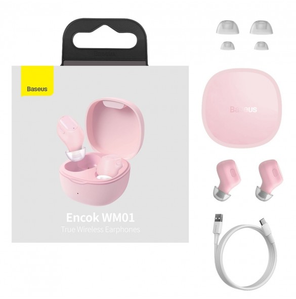 Baseus Encok WM01 TWS trådlösa in-ear Bluetooth 5.3 hörlurar Rosa uppgraderad version (NGTW240004)