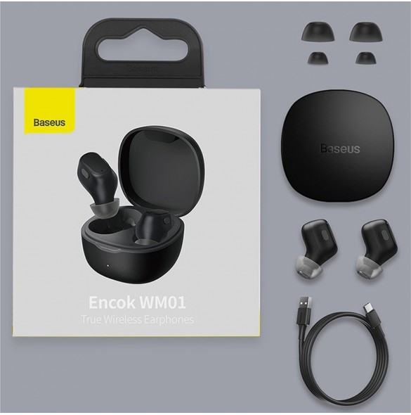 Baseus Encok WM01 TWS trådlösa in-ear Bluetooth 5.3 hörlurar Rosa uppgraderad version (NGTW240004)