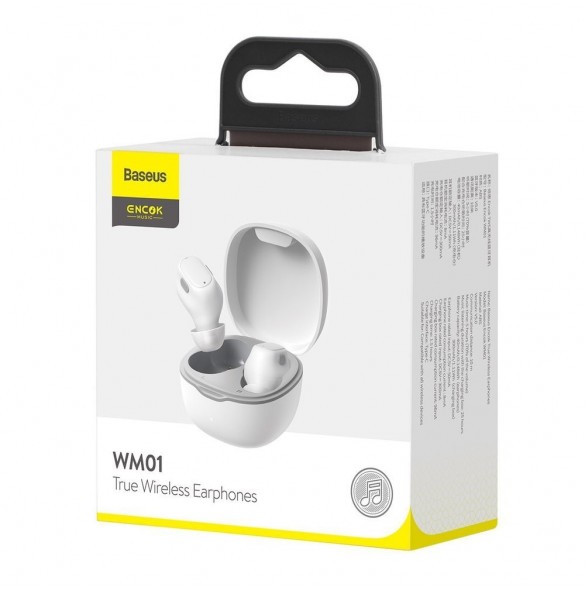 Baseus Encok WM01 TWS trådlösa in-ear Bluetooth 5.3 hörlurar vit uppgraderad version (NGTW240002)