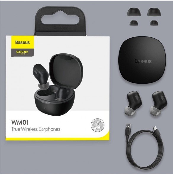 Baseus Encok WM01 TWS trådlösa in-ear Bluetooth 5.3 hörlurar vit uppgraderad version (NGTW240002)