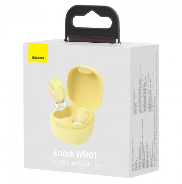 Baseus Encok WM01 TWS trådlösa in-ear Bluetooth 5.3 hörlurar Gul uppgraderad version (NGTW240011)