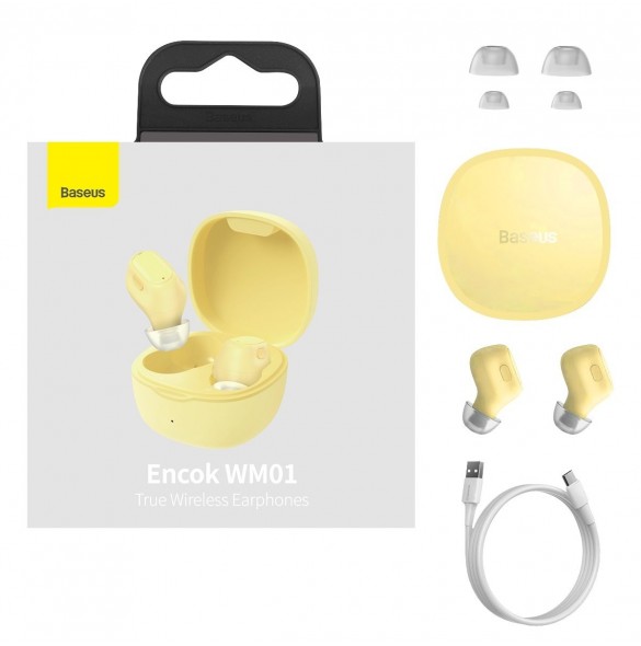 Baseus Encok WM01 TWS trådlösa in-ear Bluetooth 5.3 hörlurar Gul uppgraderad version (NGTW240011)