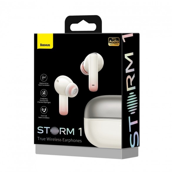 Baseus Storm 1 trådlösa bluetooth 5.2 TWS in-ear-hörlurar med ANC / ENC vit (NGTW140202)