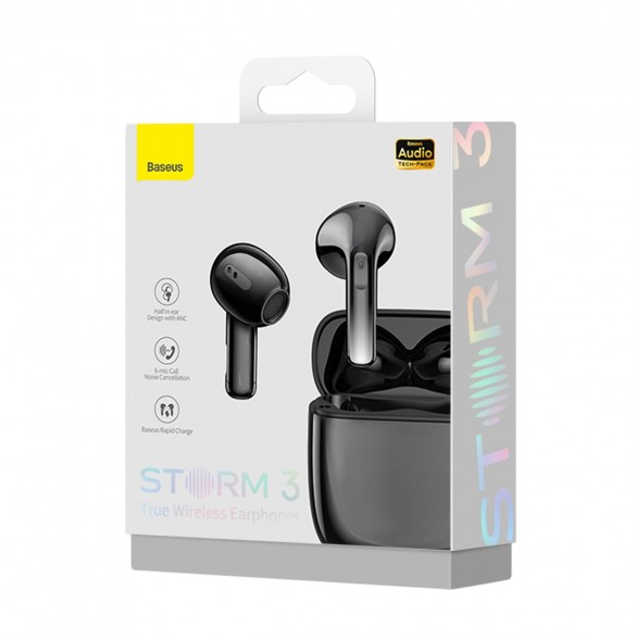 Baseus Storm 3 trådlösa bluetooth 5.2 TWS hörlurar med ANC svart (NGTW140101)
