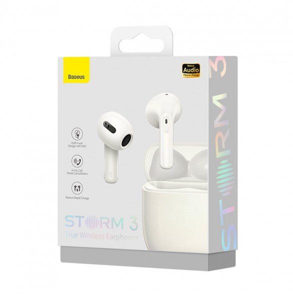 Baseus Storm 3 trådlösa bluetooth 5.2 TWS hörlurar med ANC vit (NGTW140102)