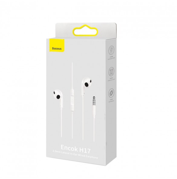 Baseus Encok H17 3,5 mm minijack trådbundna hörlurar vita (NGCR020002)