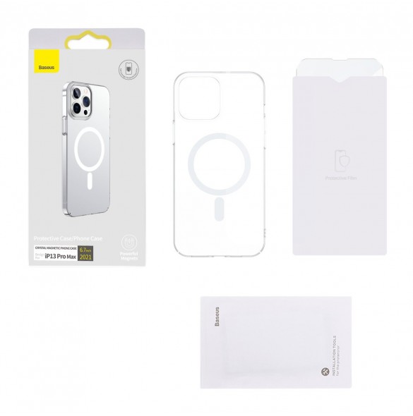 Baseus Crystal Case Magnetic Case för iPhone 13 Pro Max + Transparent skärmglas (MagSafe-kompatibelt) (ARJT000202)