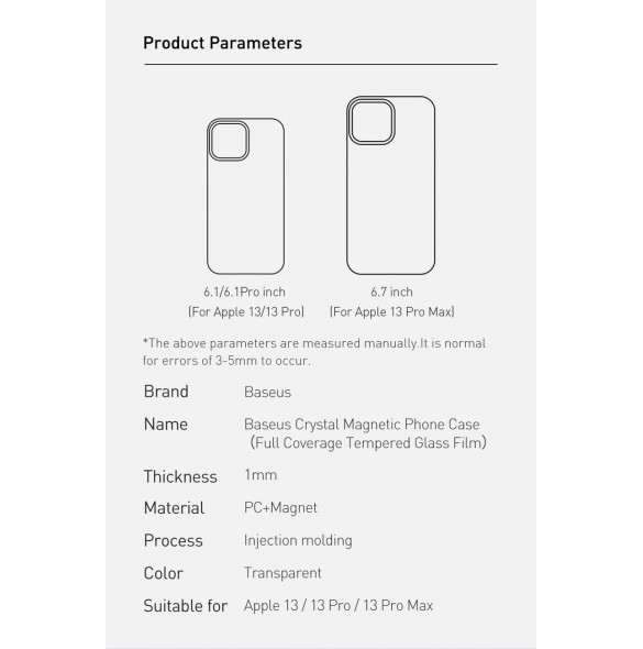 Baseus Crystal Case Magnetic Case för iPhone 13 Pro Max + Transparent skärmglas (MagSafe-kompatibelt) (ARJT000202)