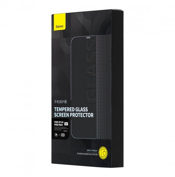 Baseus helskärmshärdat glas för iPhone 14 Pro Max med antiblått ljusfilter och 0,3 mm högtalarskydd + monteringsram