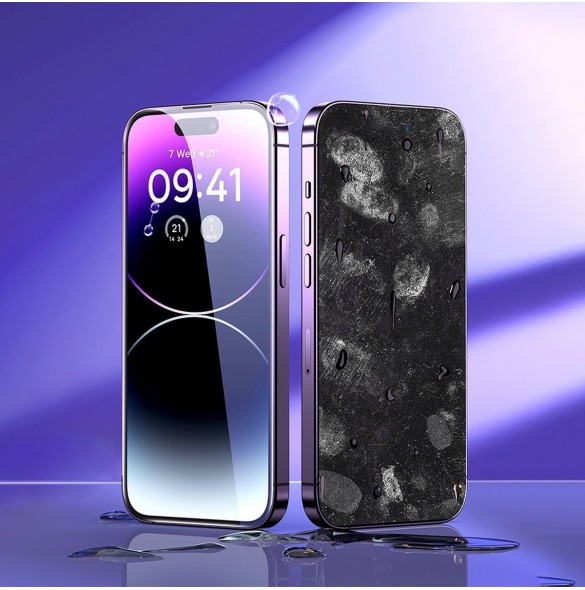 Baseus helskärmshärdat glas för iPhone 14 Pro Max med antiblått ljusfilter och 0,3 mm högtalarskydd + monteringsram