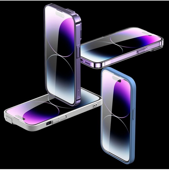 Baseus helskärmshärdat glas för iPhone 14 Pro Max med antiblått ljusfilter och 0,3 mm högtalarskydd + monteringsram
