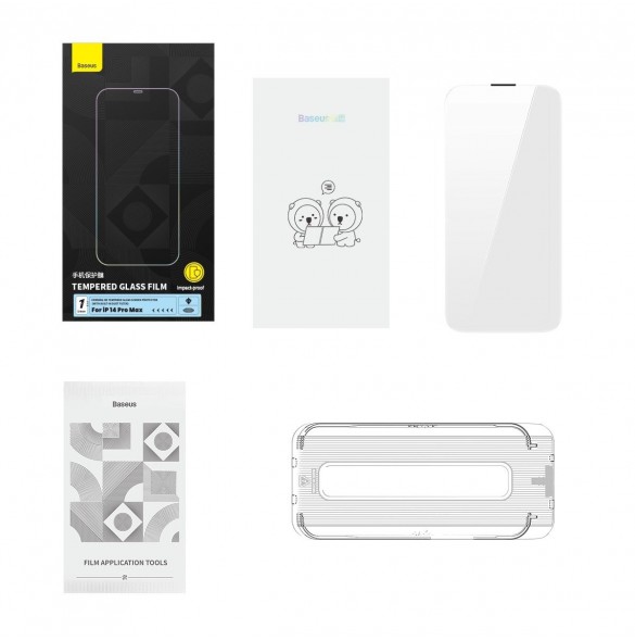 Baseus helskärmshärdat glas för iPhone 14 Pro Max med högtalarskydd 0,4 mm + monteringssats
