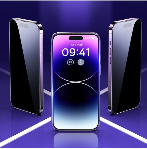 Baseus Privacy Härdat glas för iPhone 14 Pro Max Helskärm 0,3 mm Sekretessfilter Anti Spy + Monteringsram