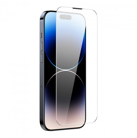 Baseus Set med 2x härdat glas för iPhone 14 Pro Max helskärm med högtalarskydd 0,3 mm + monteringsram