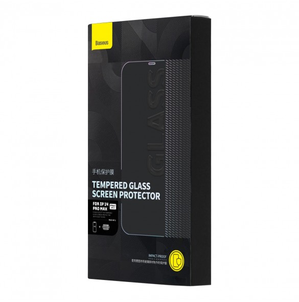 Baseus Set med 2x härdat glas för iPhone 14 Pro Max helskärm med högtalarskydd 0,3 mm + monteringsram