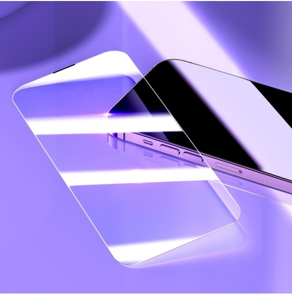 Baseus Set med 2x härdat glas för iPhone 14 Pro Max helskärm med högtalarskydd 0,3 mm + monteringsram