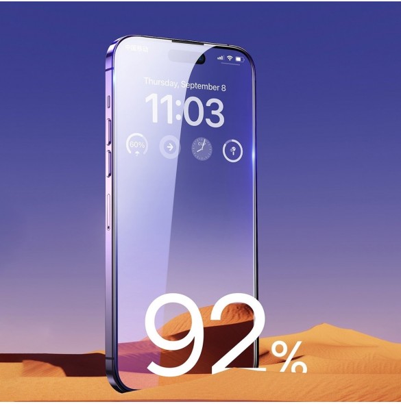Baseus Set med 2x härdat glas för iPhone 14 Pro Max helskärm med högtalarskydd 0,3 mm + monteringsram
