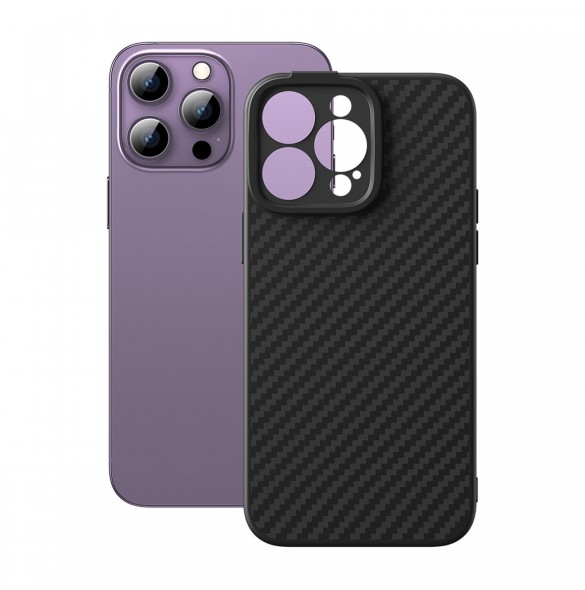 Pansarfodral för iPhone 14 Pro kompatibelt med MagSafe Baseus Syntetfiber härdat glas - svart