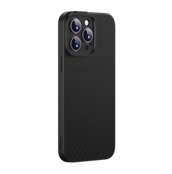 Pansarfodral för iPhone 14 Pro kompatibelt med MagSafe Baseus Syntetfiber härdat glas - svart