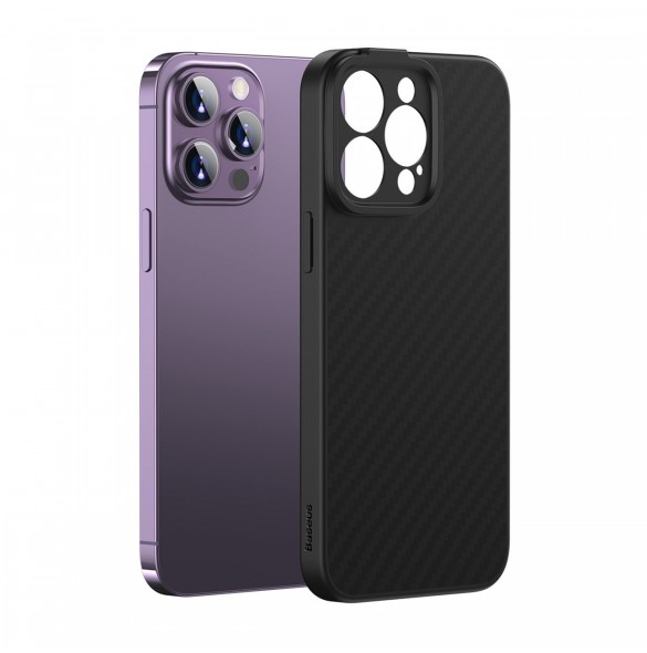 Pansarfodral för iPhone 14 Pro kompatibelt med MagSafe Baseus Syntetfiber härdat glas - svart