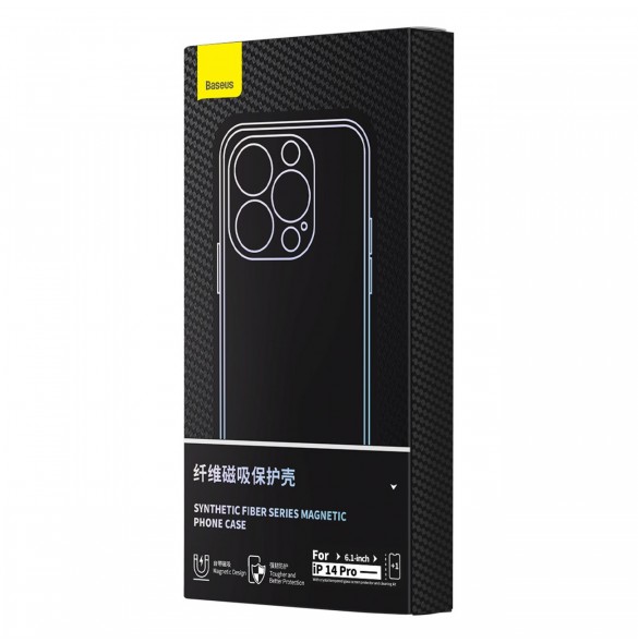 Pansarfodral för iPhone 14 Pro kompatibelt med MagSafe Baseus Syntetfiber härdat glas - svart