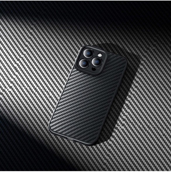 Pansarfodral för iPhone 14 Pro kompatibelt med MagSafe Baseus Syntetfiber härdat glas - svart