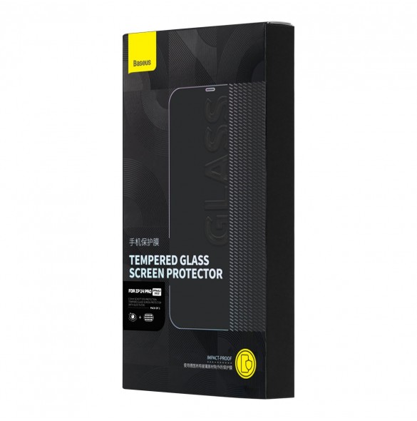 Baseus helskärmshärdat glas för iPhone 14 Pro med antiblått ljusfilter och 0,3 mm högtalarskydd + monteringsram