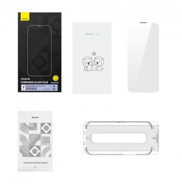 Baseus helskärmshärdat glas för iPhone 14 Pro med högtalarskydd 0,4 mm + monteringssats