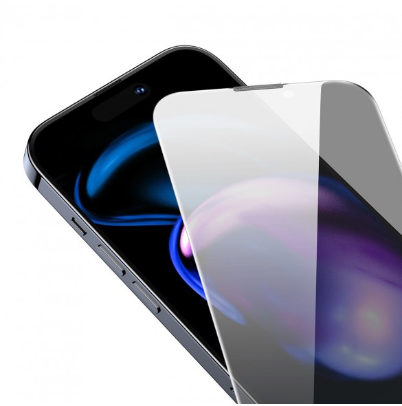 Baseus Privacy Härdat glas för iPhone 14 Pro Helskärm 0,3 mm Sekretessfilter Anti Spy + Monteringsram