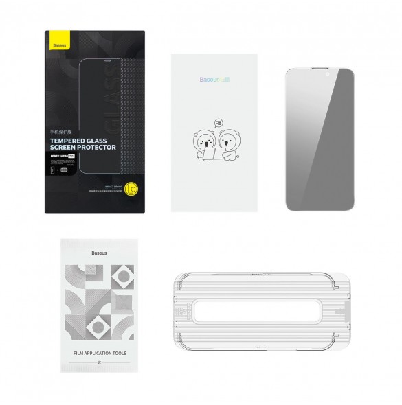 Baseus Privacy Härdat glas för iPhone 14 Pro Helskärm 0,3 mm Sekretessfilter Anti Spy + Monteringsram
