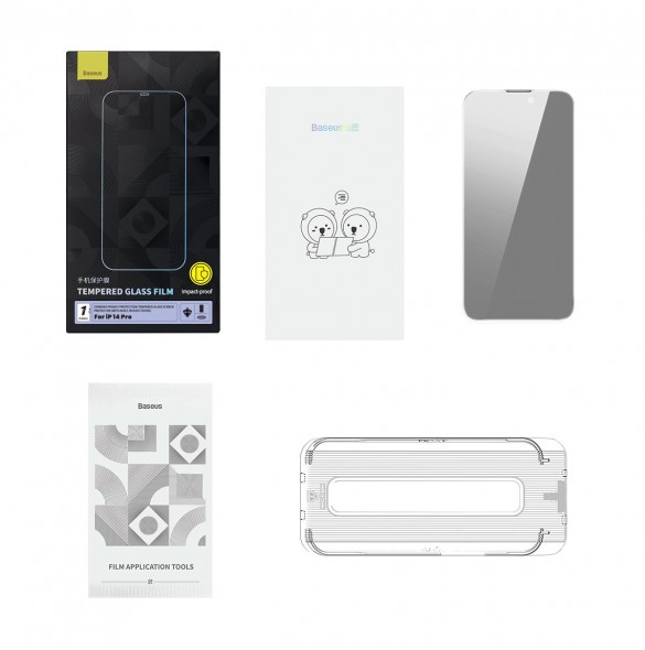 Baseus Privacy Härdat glas för iPhone 14 Pro Helskärm 0,4 mm Sekretessfilter Anti Spy + Monteringssats