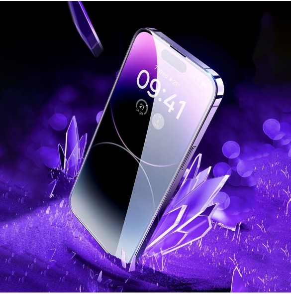 Baseus Set med 2x härdat glas för iPhone 14 Pro helskärm med högtalarskydd 0,3 mm + monteringsram