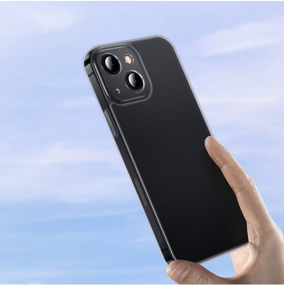 Baseus Frosted Glass Case skal för iPhone 13 hårt skal med en gelram svart (ARWS000901)