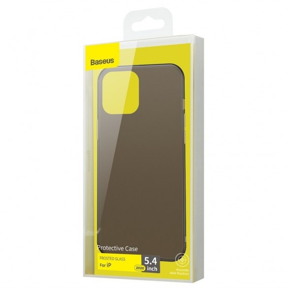 Baseus frostat glasfodral Stelt fodral med flexibel ram iPhone 12 mini Svart (WIAPIPH54N-WS01)