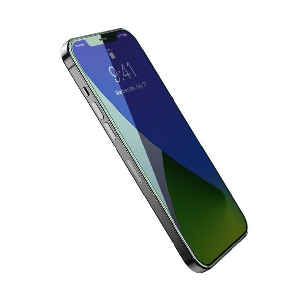Baseus 2x grönt härdat glas 0,15 mm med antiblått ljusfilter iPhone 12 Pro Max (SGAPIPH67N-LQ02)