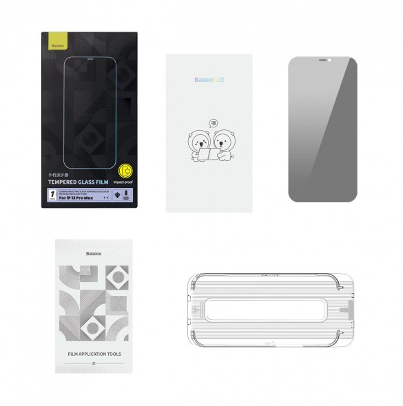 Baseus Privacy Tempered Glass For iPhone 12 Pro Max Full Screen 0.4mm Privacy Filter Anti Spy + Mounting Kit